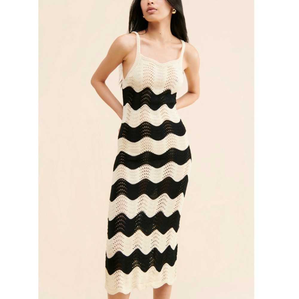 Anthropologie 4SI3NNA Luana Knit Dress European Summer Midi Crochet Dress M